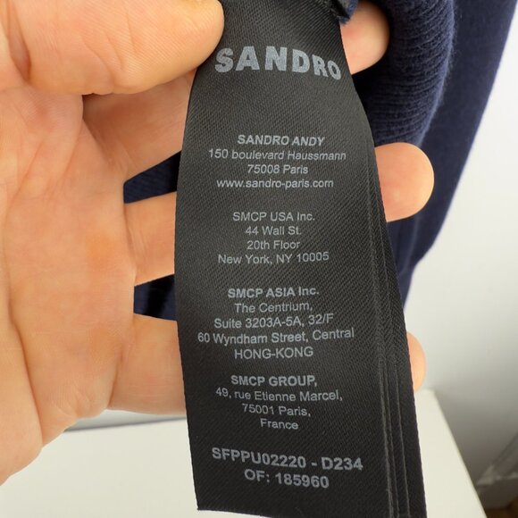 SANDRO “Steven” Preppy Wool Cashmere Sailor Navy White Red V-Neck Sweater S - Picture 12 of 15